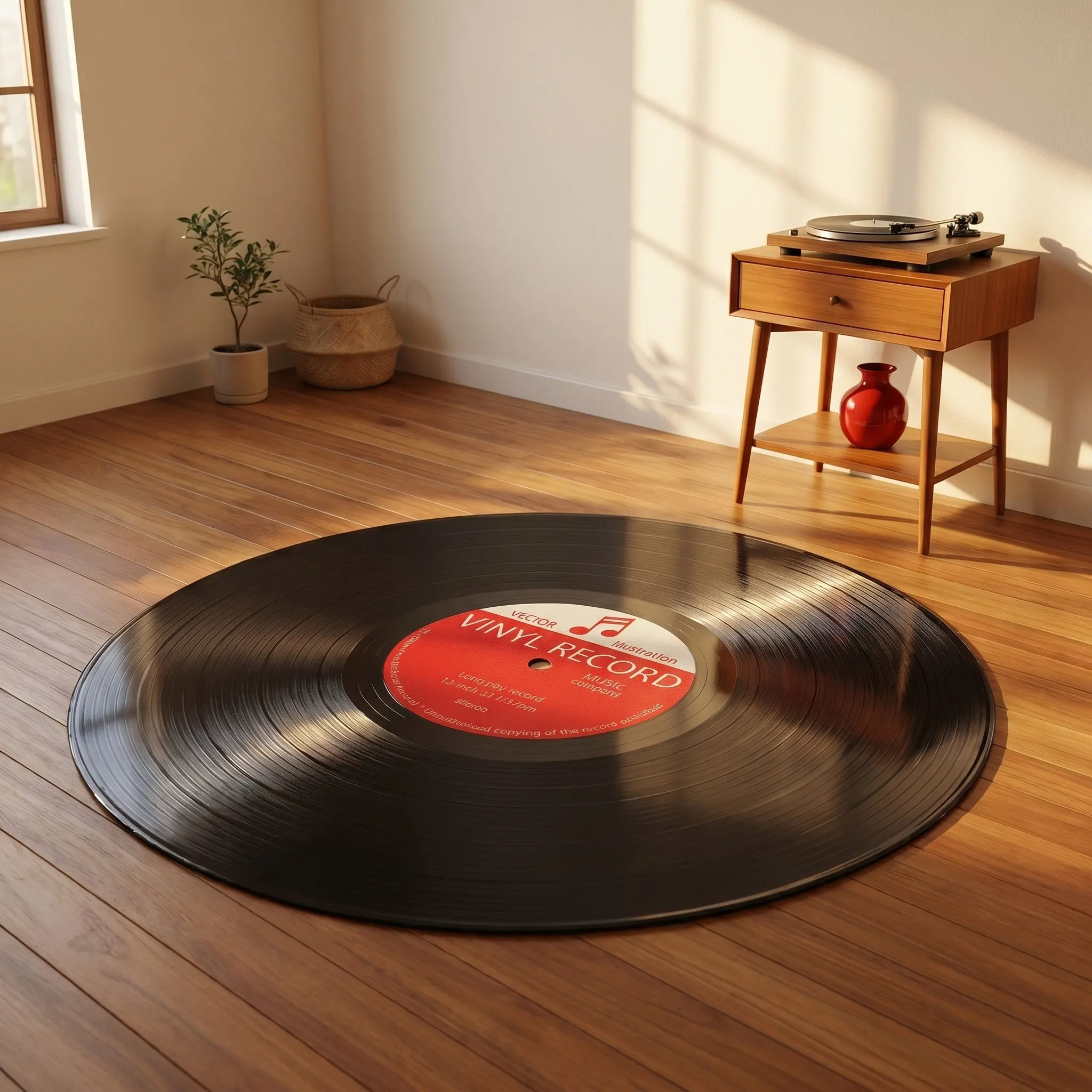 Vinyl Record Rug 24 Circular Music Theme Round Area Rug Non-Slip Washable Vintage Home Decor Bedroom Living Room Study