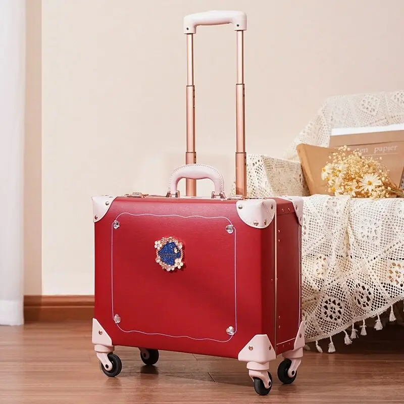 Hot!New Retro PU leather trolley suitcase women cute travel bag 16/18 inch boarding box girls high quality rolling luggage sets