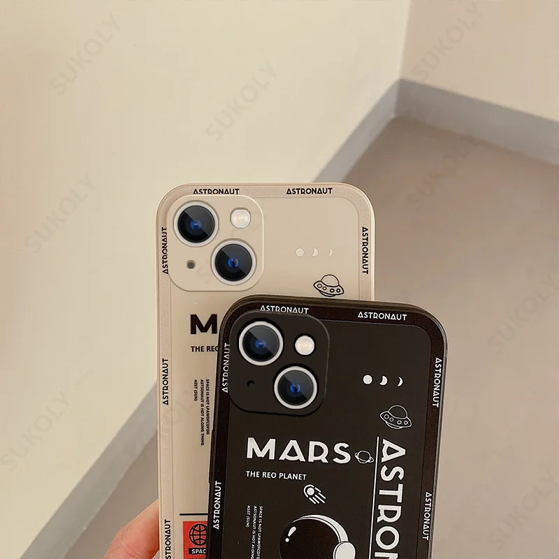 Mars-Astronauten-Druckhülle für iPhone 17e 18 17 16 15 Pro Max 14 13 Pro Max 16e Stoßfeste Silikon-Soft-TPU-Handyhülle Funda – Detail 4