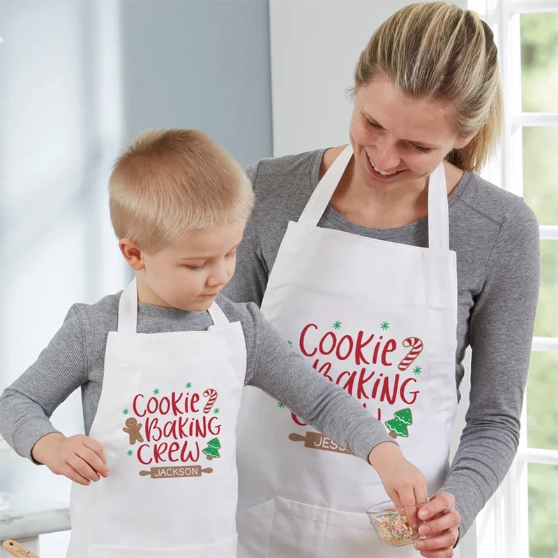 Personalized Custom name Christmas Cookie baking Crew apron Family friend Kid Adult mommy grandma aunt Merry Xmas Holiday Gift