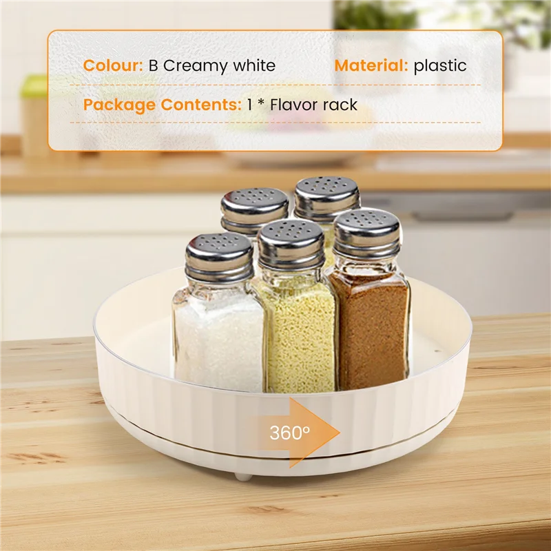 AT53 360° Rotating Spice Organizer Single Layer Spice Tray Round Rotating Spice Rack