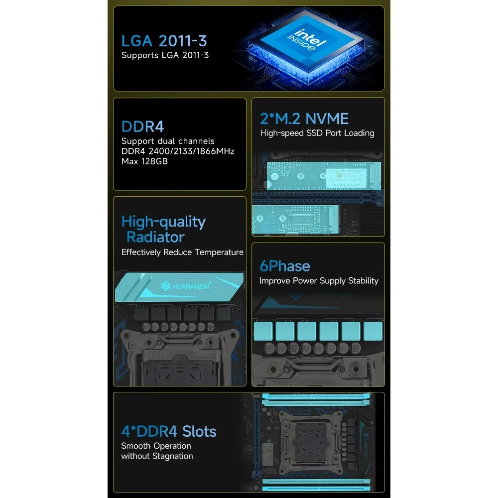 HUANANZHI X99 P4F LGA 2011-3 Xeon Kit combinado de placa-mãe com processador Intel E5-2667 V4 2x8GB DDR4 Memória sem ECC Suporte NVMe
