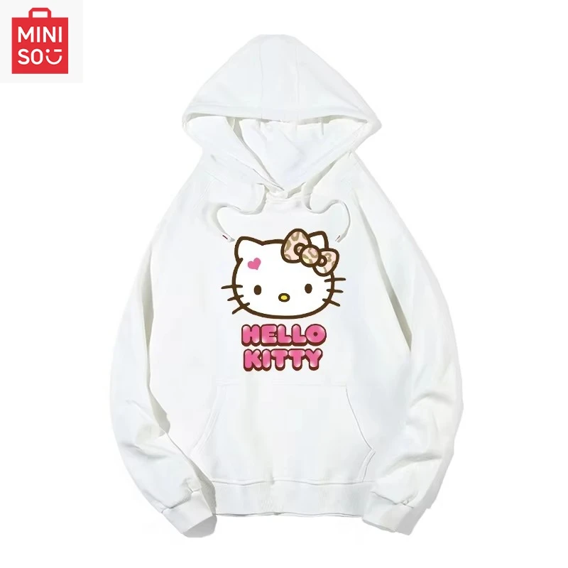 

Cartoon fashion label Hello Kitty hood round neck pullover hoodie women loose oversized top hoodie clothes winter clothes women
