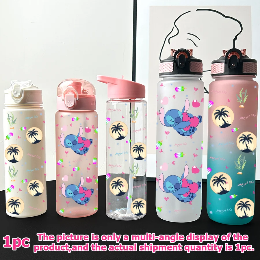 

1 шт., мультипластиковая бутылка для воды Disney, Stitch, Palm Tree с принтом 23-32 унций, портативная спортивная чашка для воды, подарок на день рождения