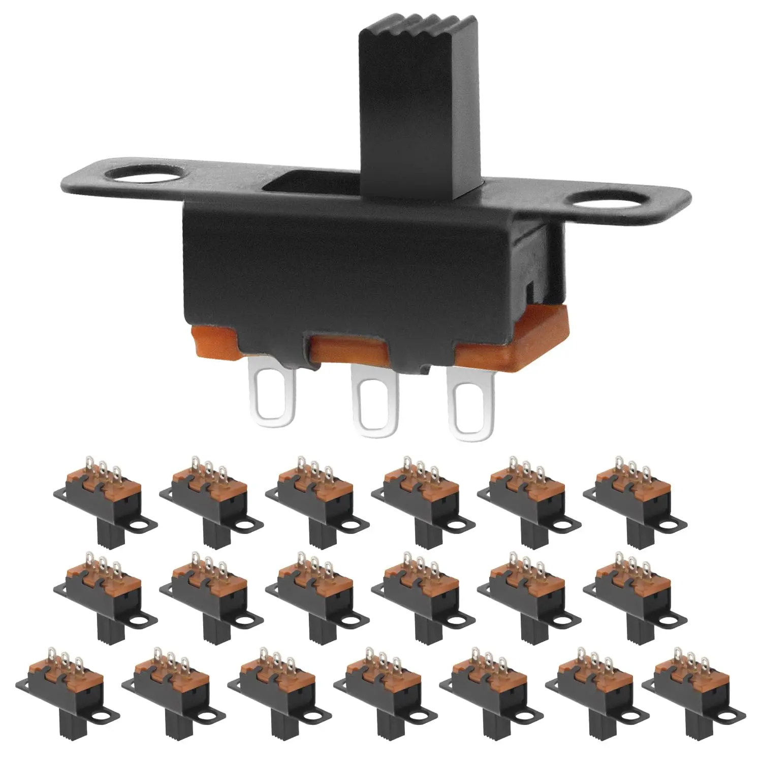 20 peças 5v 0,3a mini tamanho preto spdt interruptor de alternância 1p2t alça de interruptor deslizante alta 4mm para pequena potência diy