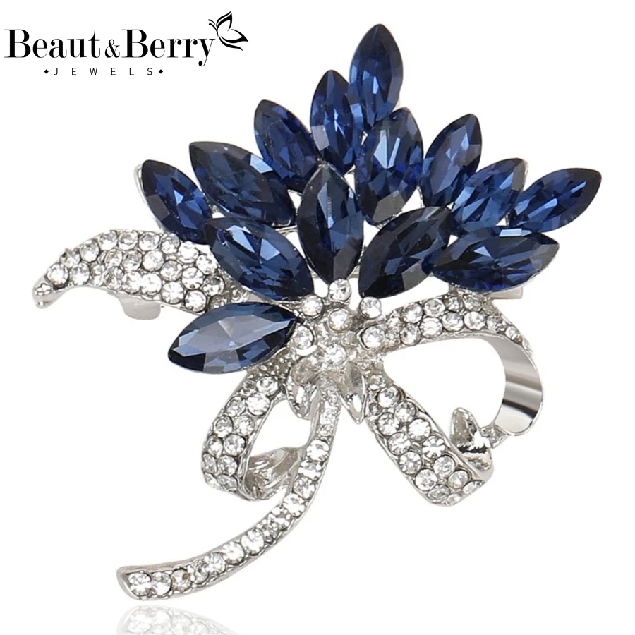 Beaut&Berry Trendy Rhinestones Bouquet Brooches for Women Unisex Plant Pins Casual Party Jewelry Accessories Gift Decoration