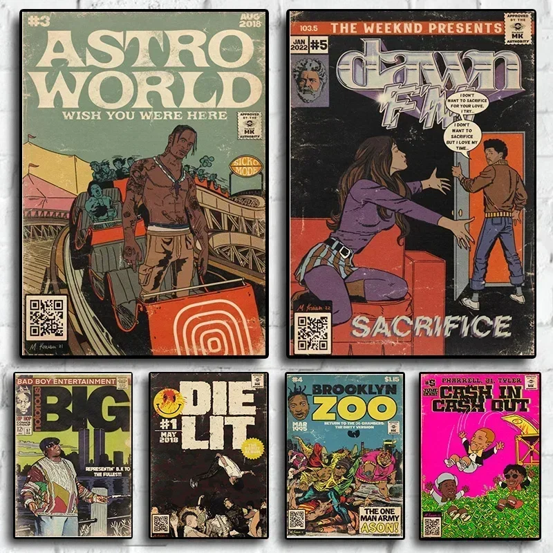 Weeknd Comic Poster Aesthetic Nwa Travis Scott Big Music Album Hip Hop Rapper Manga Vintage Canvas For Wall Art Mural Room De