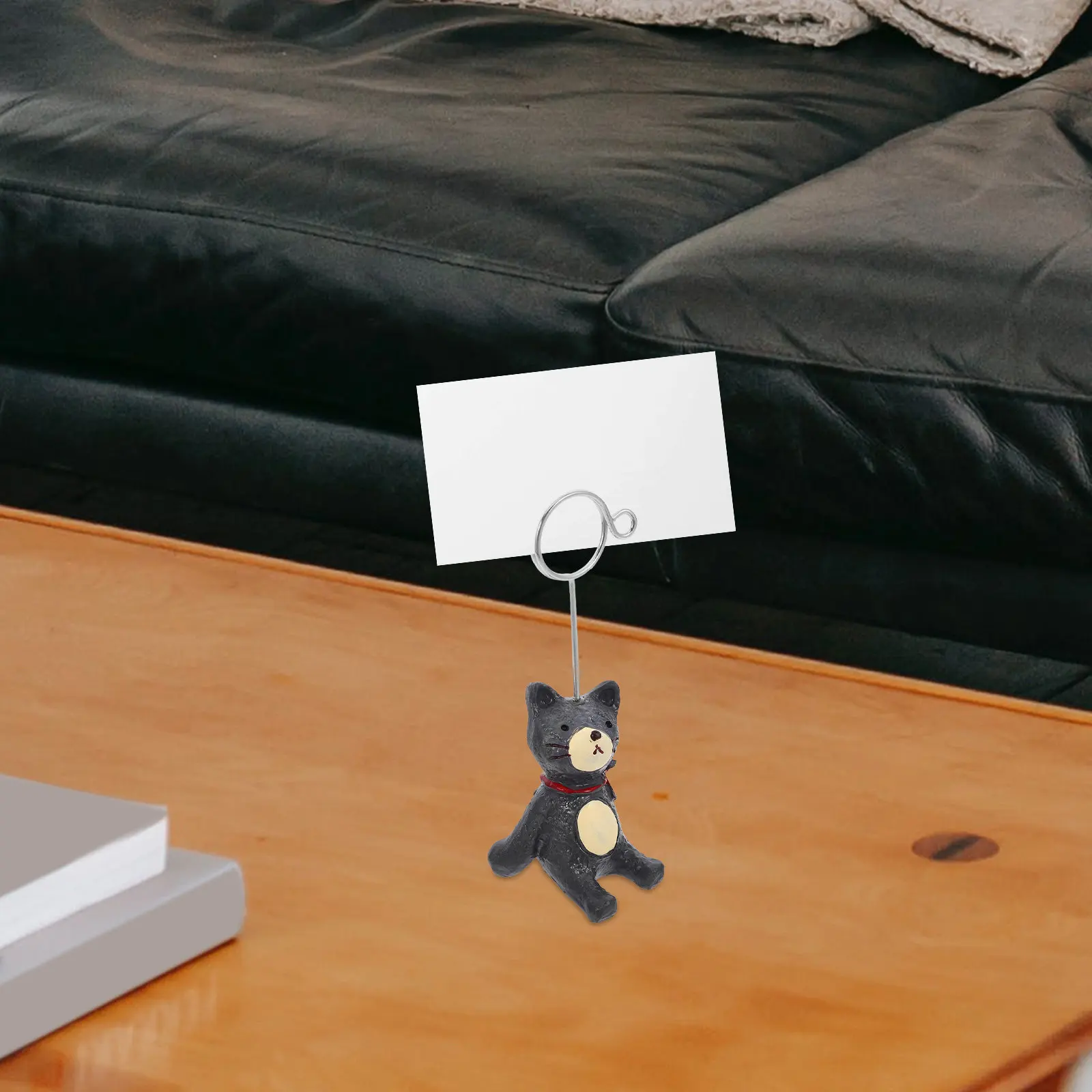 Dark Gray Resin Little Cat Message Folder Desktop Ornament Cartoon Photo Clip Note Holder for Wedding Party Office Table Number