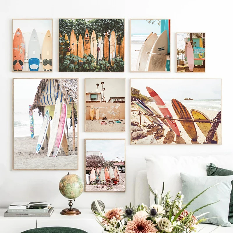 Гавайские летние тропические пляжные красочные доски для серфинга, постеры с принтом на холсте, современная настенная художественная картина для спальни, домашний декор, подарки