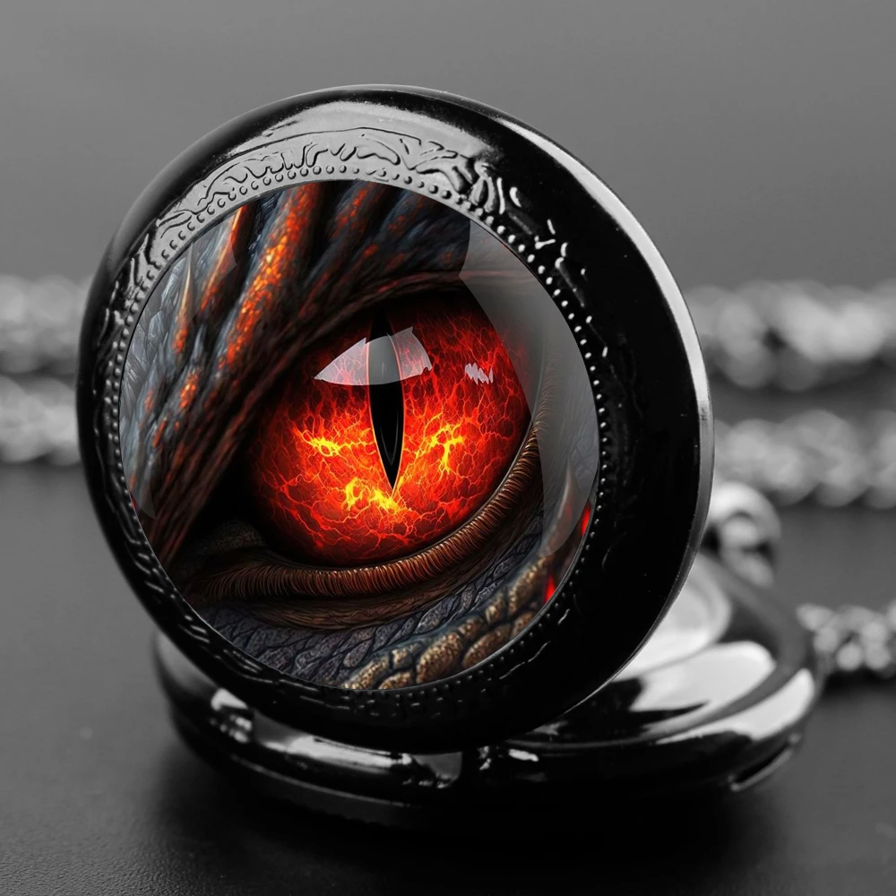 Exquisite Dragon Eye Glass Dome Quartz Pocket Watch Necklace Pendant Gifts For Women Man with Fob Chain