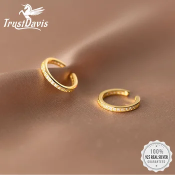 TrustDavis 여성용 피어싱 이어링 주얼리 선물, 정품 925 스털링 실버, 스위트 눈부신 CZ 이어커프 클립 귀걸이, DE0082