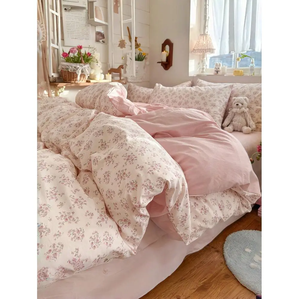 

Polyester Minimalist Floral Print Bedding Set, Suitable For Boys Girls Dorm, Zipper Closure, All Season, Soft Breathable, Fit F