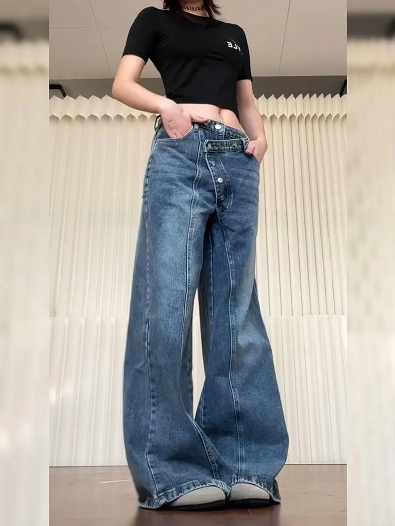 سراويل دينم بأزرار غير عادية من American High Street سراويل نسائية صيفية بتصميم حار غير محدودة مرقعة بطول الأرض