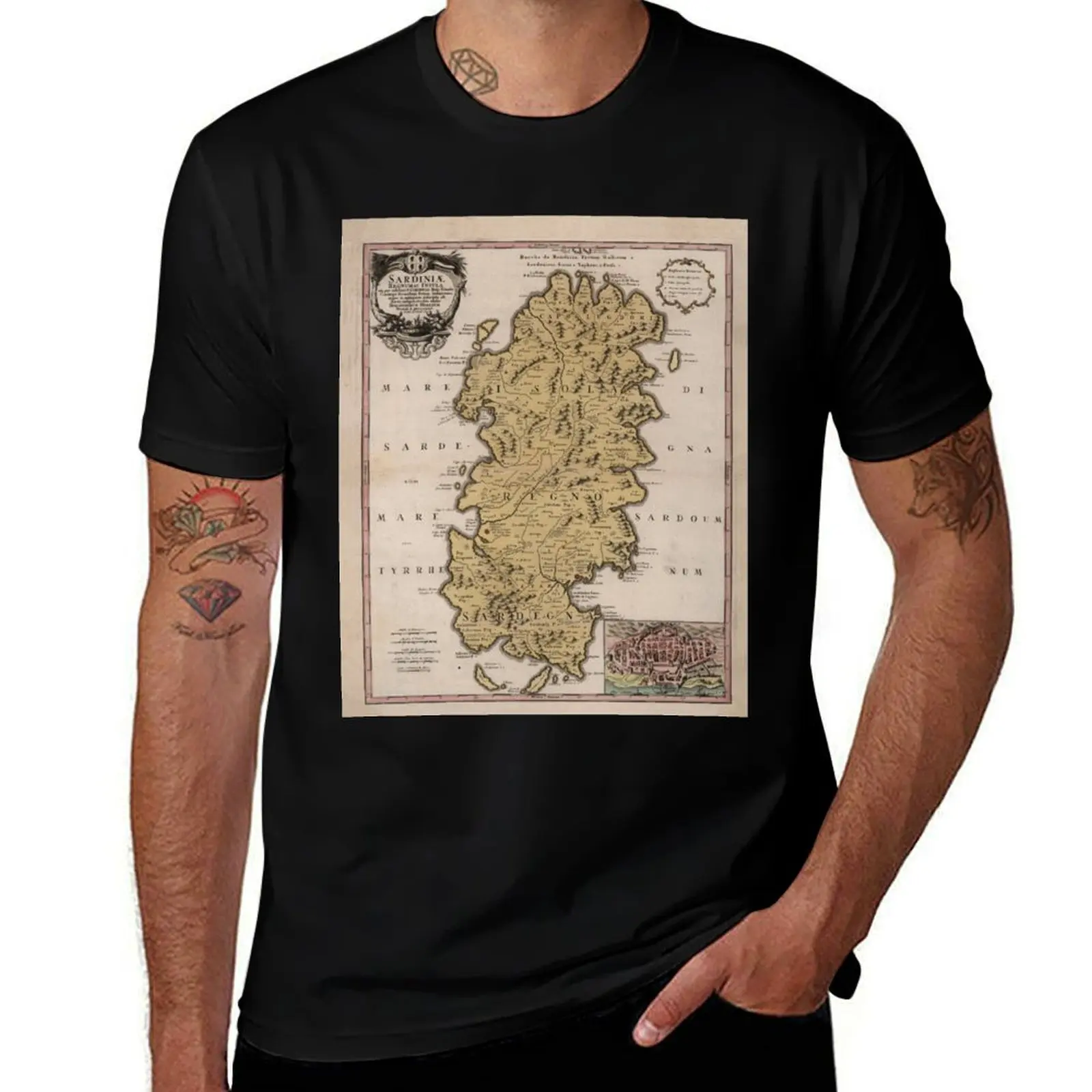 Vintage Map of Sardinia Italy (1734) T-Shirt customs luxury clothing labubu aesthetic clothes Men's t-shirt