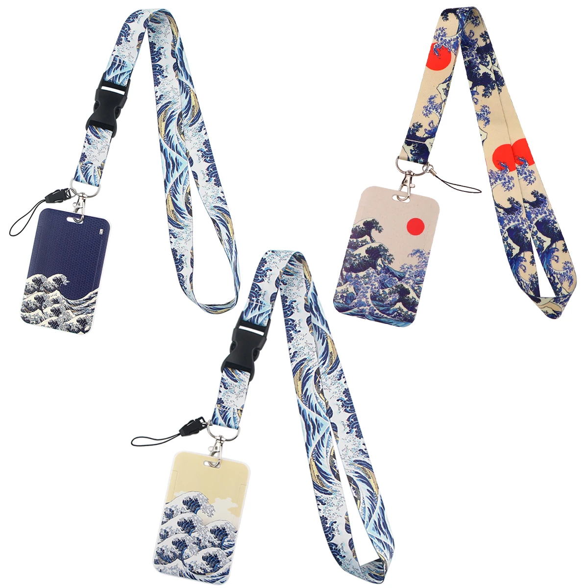 

Sea Wave Painting Lanyard For Keychain Badge Holder ID Credit Card Cell Phone Buckle Neck Strap Key Rings Accessories