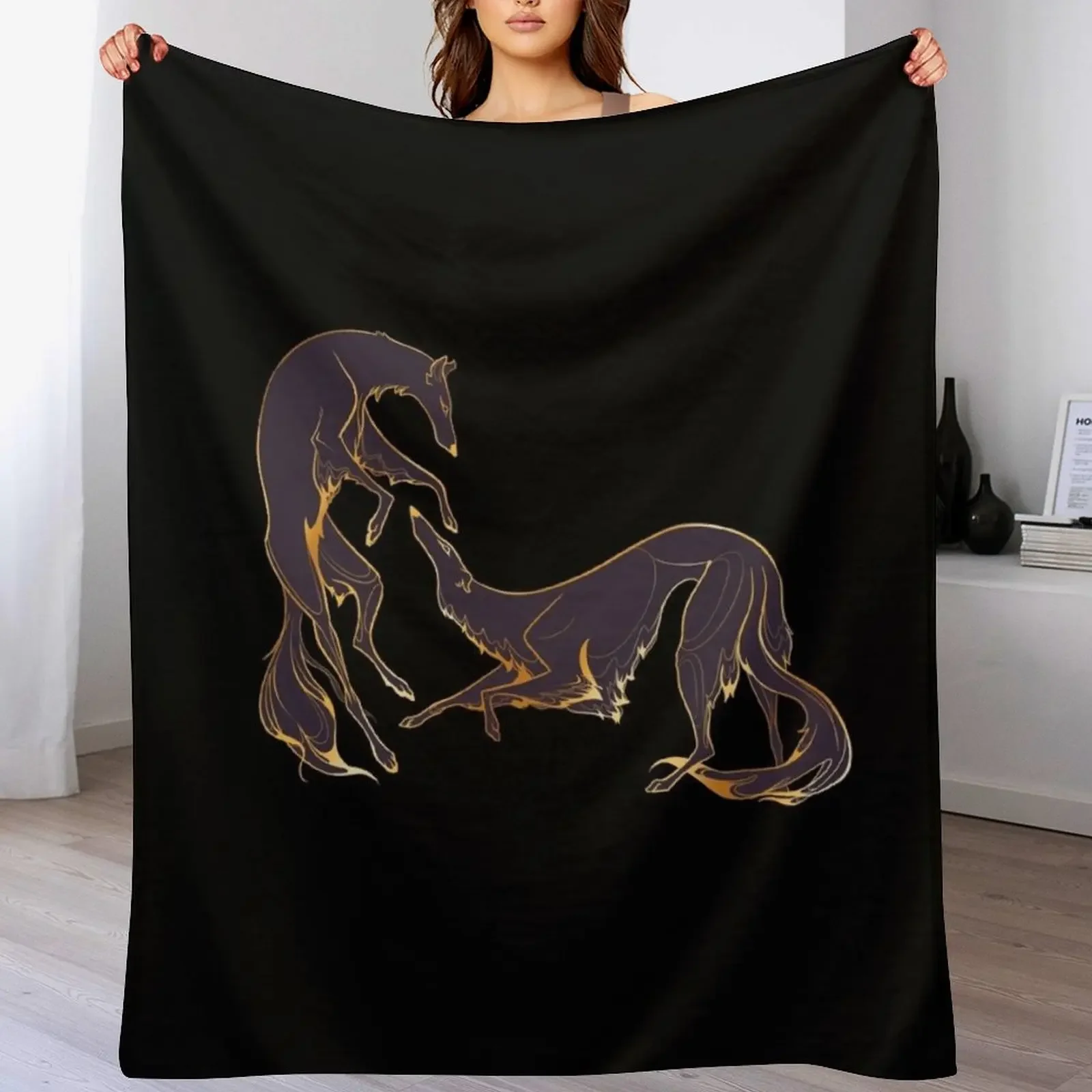 

Dancing gold and purple borzoi Throw Blanket blankets ands Blankets For Sofas sofa bed Camping Blankets