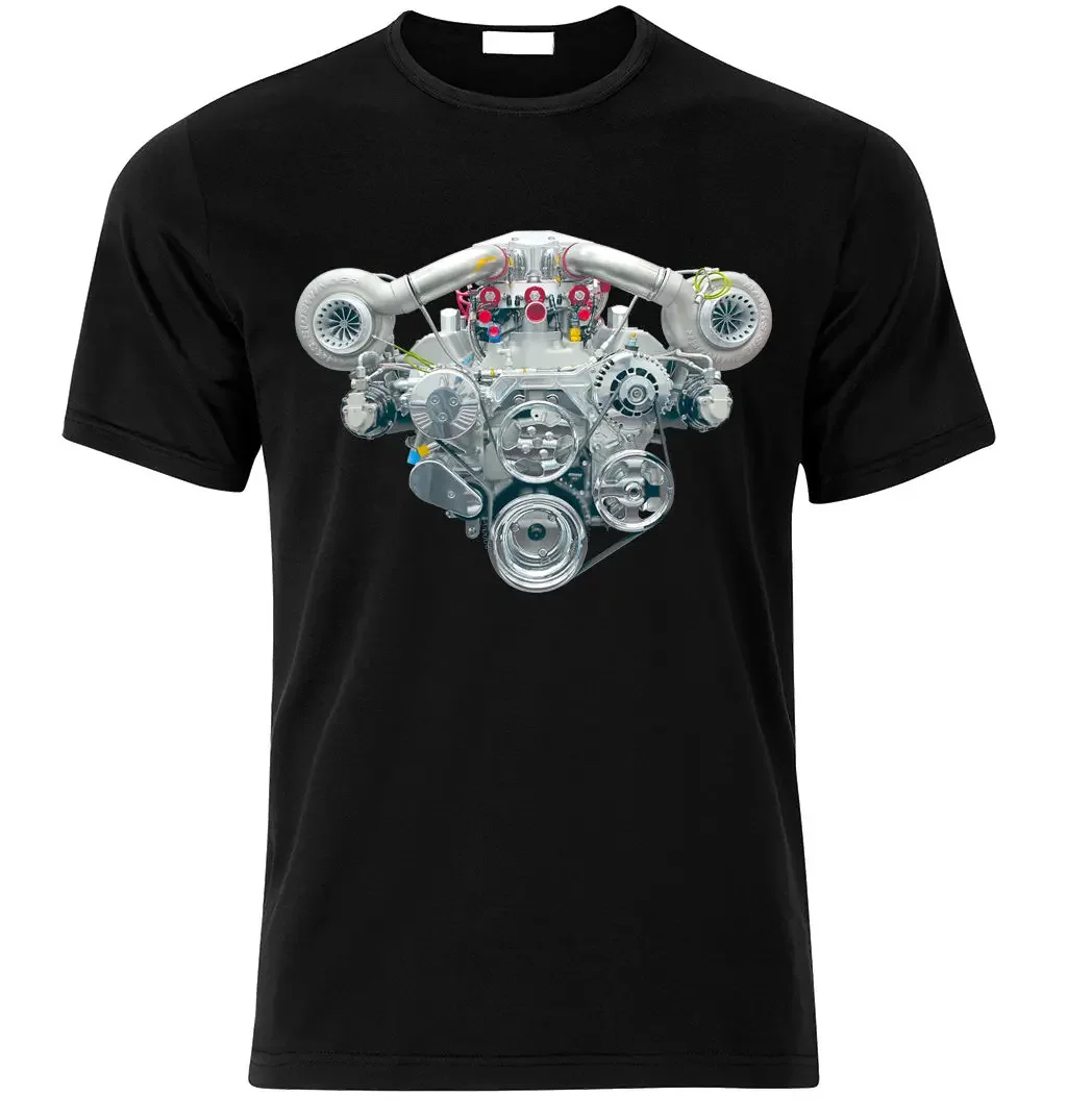 

Retro V8 Hemi Twin Turbo Engine Mustang Muscle Car T-Shirt 100% Cotton O-Neck Short Sleeve Summer Casual Mens T-shirt Streetwear
