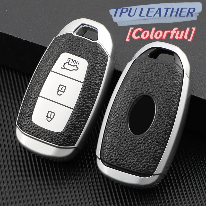 Leather TPU Car Remote Key Case Cover For Hyundai i30 ix25 Elantra KONA Solaris Azera Grandeur Ig TM Accent Santa Fe Palisade