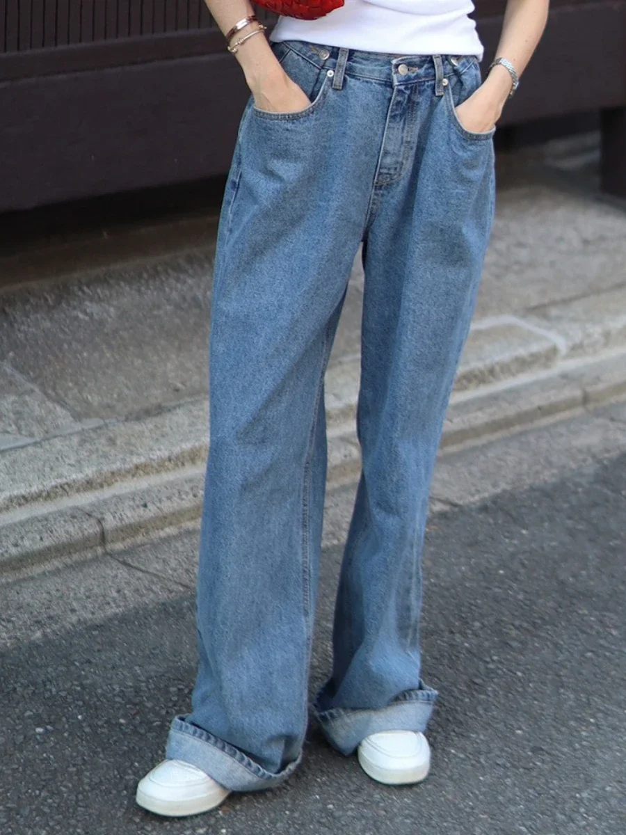 

Women's New Autumn Trendy Wide Leg Jeans Loose Straight Leg Floor Length Retro Cotton Jeans