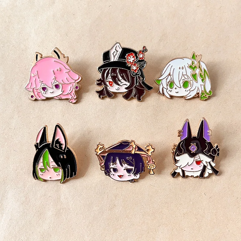 

6 Pcs Anime Genshin Impact Arataki Itto Pin Brooch Abedo Raiden Shogun Nahida Figure Enamel Badge Brooch Collection Cosplay