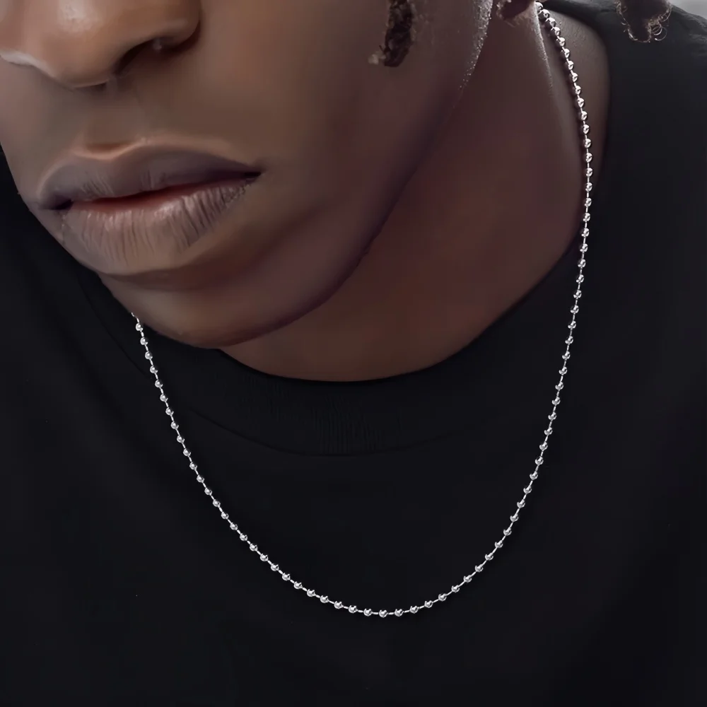 2.4mm Simple Stainless Steel Round Beads Chain Necklace Retro Silver Color Men Necklace Fashion Women Jewelry Trendy Accessories