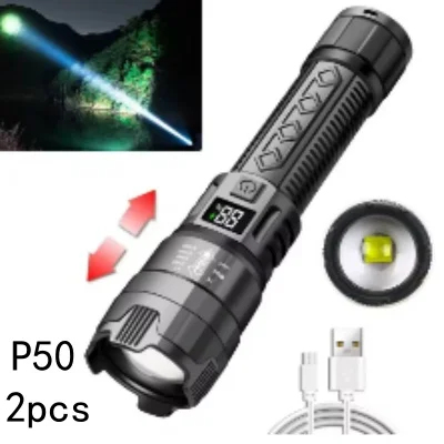 Ultra Bright LED Flashlight 3000LM Type-C Rechargeable Long Range Zoom Tactical Torch Outdoor Emergency Camping Fishing Lantern