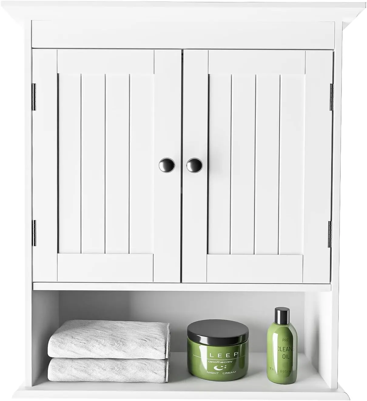 Modern Bathroom Wall Cabinet with Open Compartment & Adjustable Shelf - Wall Mounted Utility Medicine Cabinet - Wooden Storage