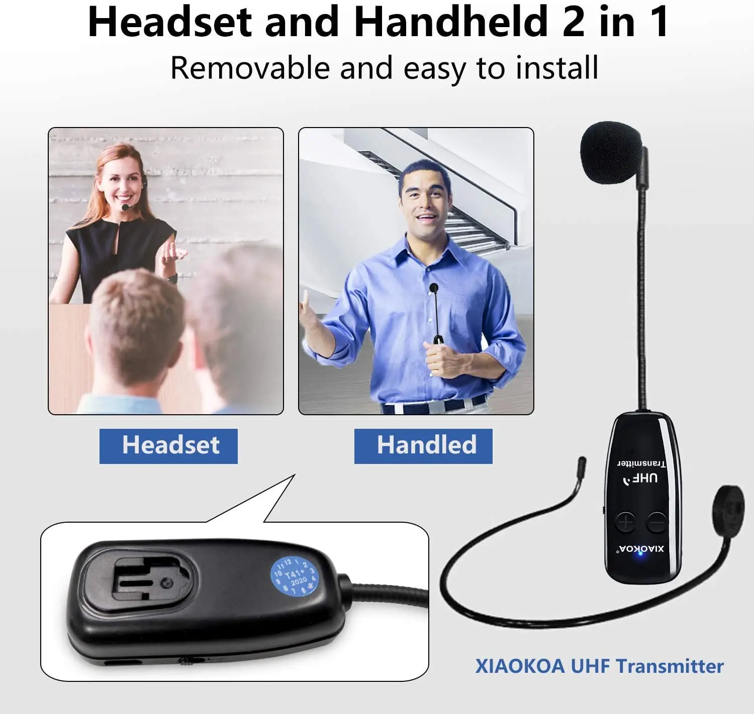 UHF Wireless Microphone Headset Headset and Handheld 2in1 50M Range Rechargeable for Voice Amplifier Teach Wireless Mic XIAOKOA