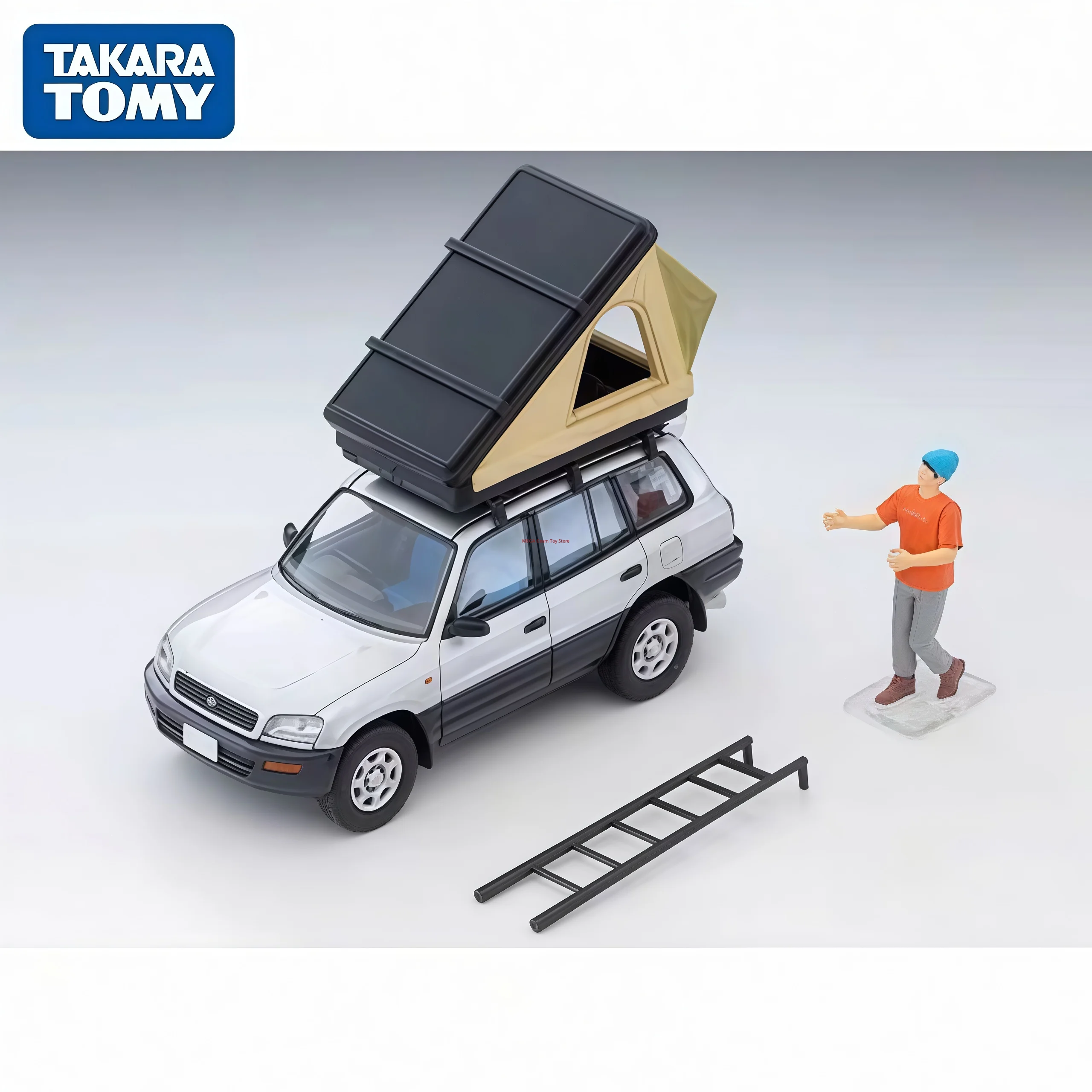 tomytec-tlv-lv-n354c-1-64-toyota-rav4-camping-voiture-miniature-en-metal-avec-tente-de-toit-figurine-miniature-ornement-de-bureau-cadeau-pour-les-fans