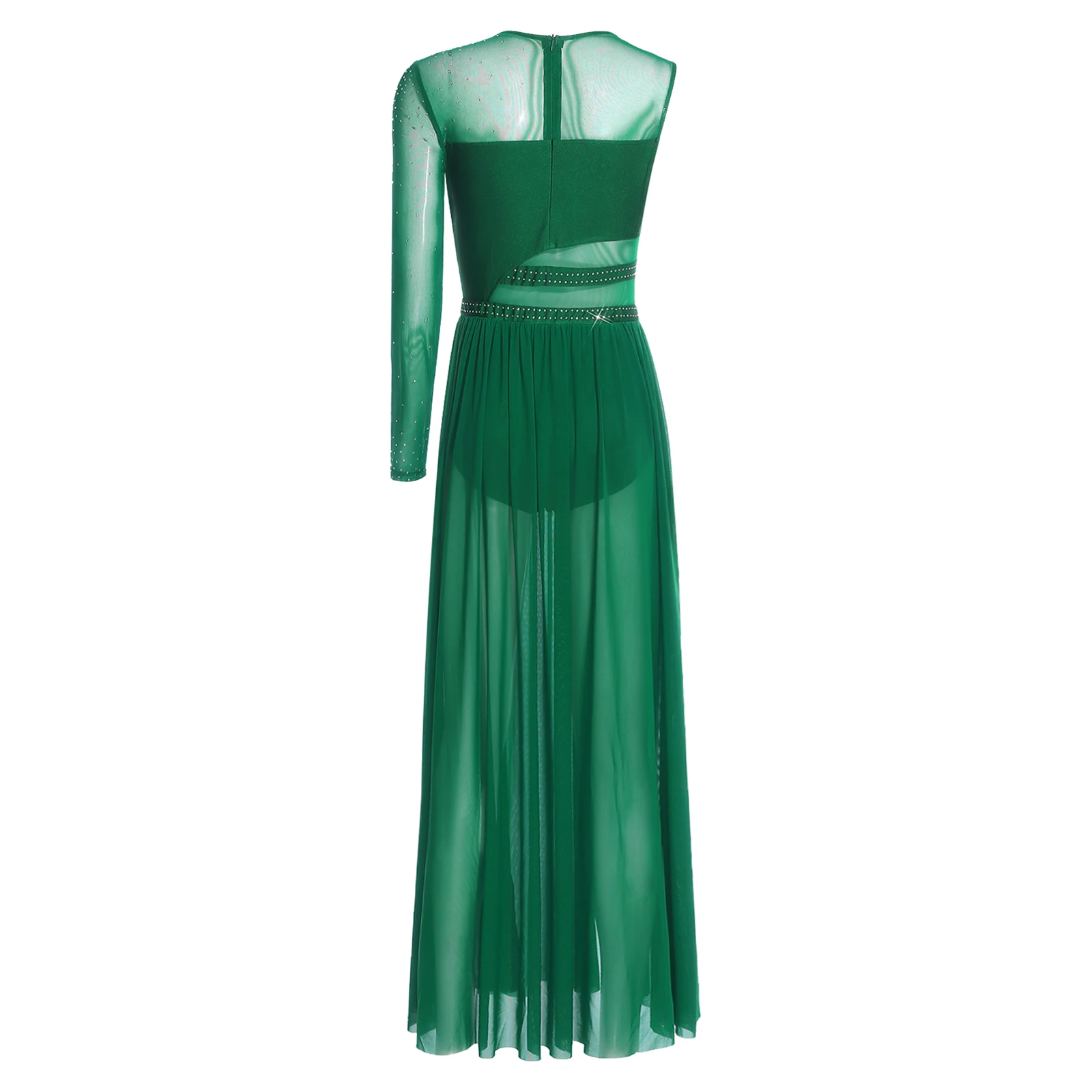 ชุดบัลเล่ต์ผู้หญิง ลีริคอล คอนเทมโพรารี สำหรับการแสดง ประดับคริสตัลระยิบระยับ ผ่าข้าง ผ้าตาข่ายบางเบา ชุดเต้นรำสมัยใหม่