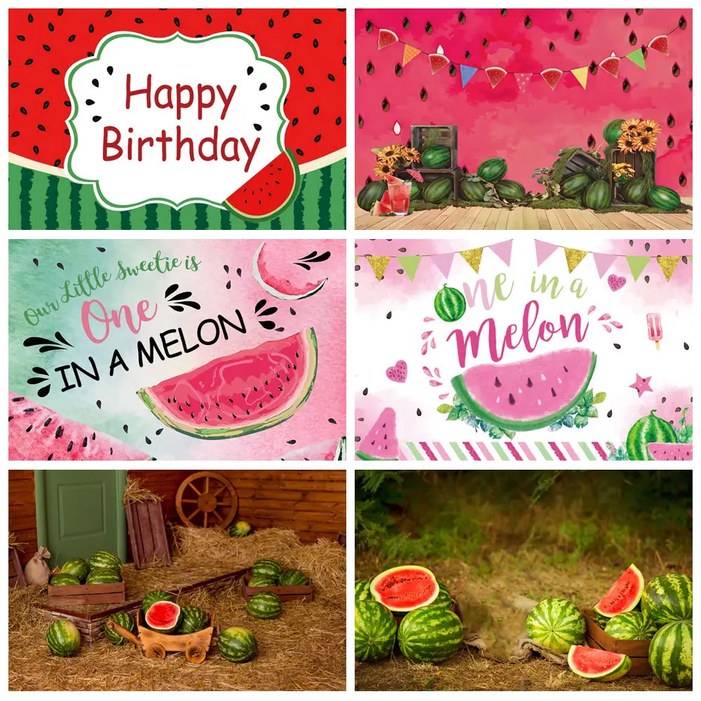 

Watermelon Theme Backdrop For Photography Pink Watermelon Fruit Newborn Baby Shower Decor Background Banner Photo Studio Props