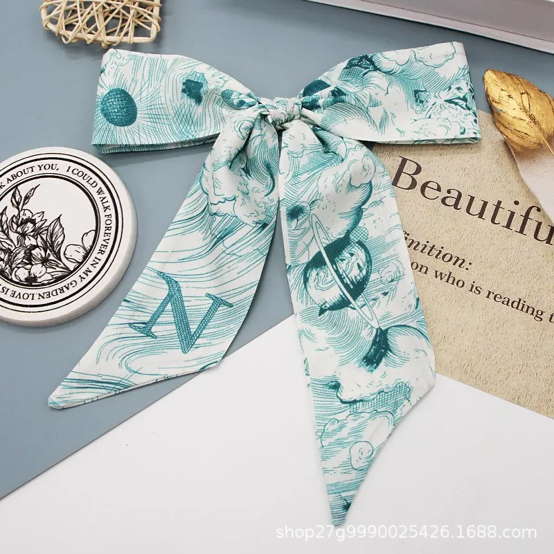 Long All-Match Silk Scarf Hair Band Bow 26 Letters Floral Ribbon Tied Bag Hand Gift Silk Scarf Streamers