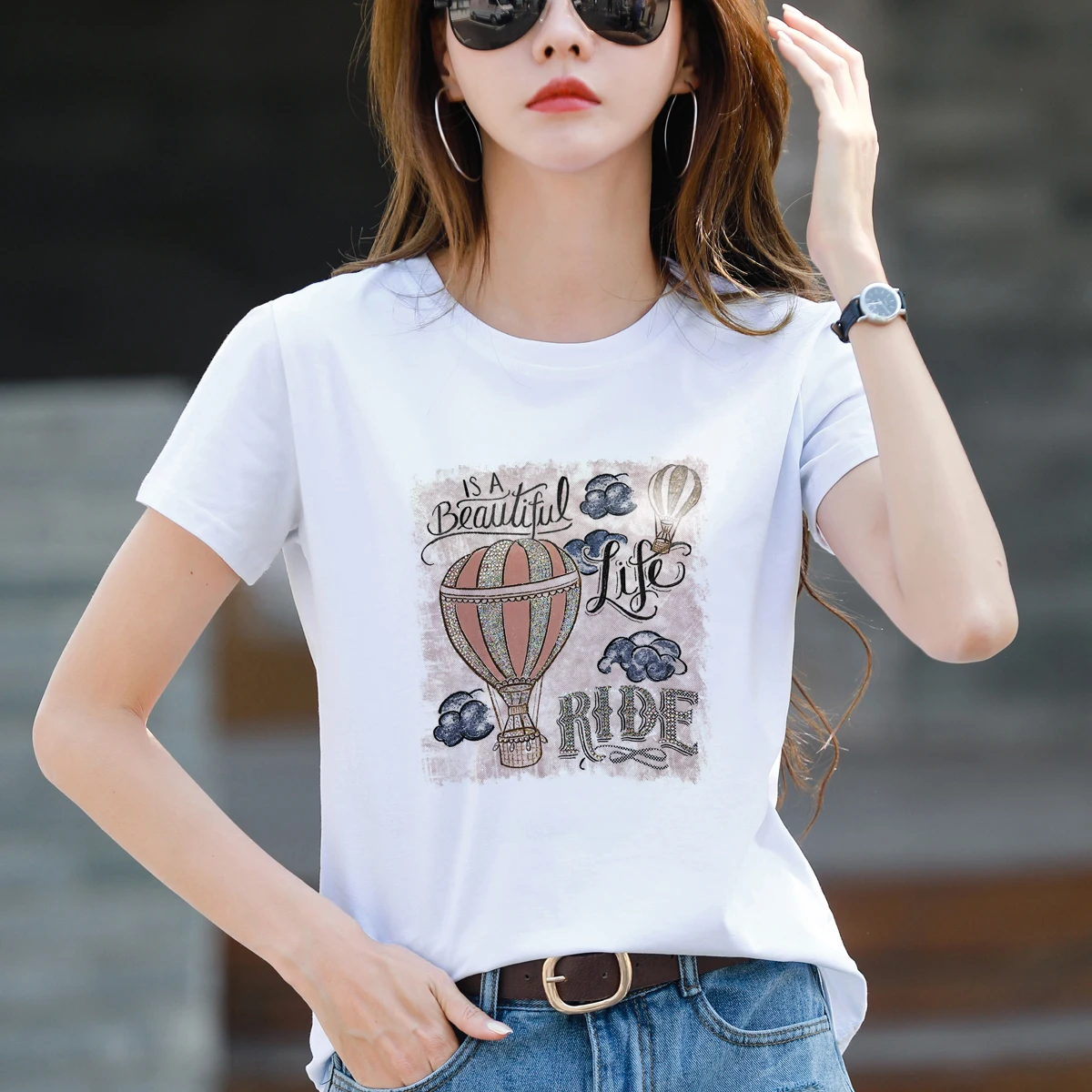 

TuangBiang Summer Hot Drill letter 2024 Comfort Short Sleeve Cotton Women O-Neck T-Shirts Casual Solid T Shirt Ladies Gray Topsv