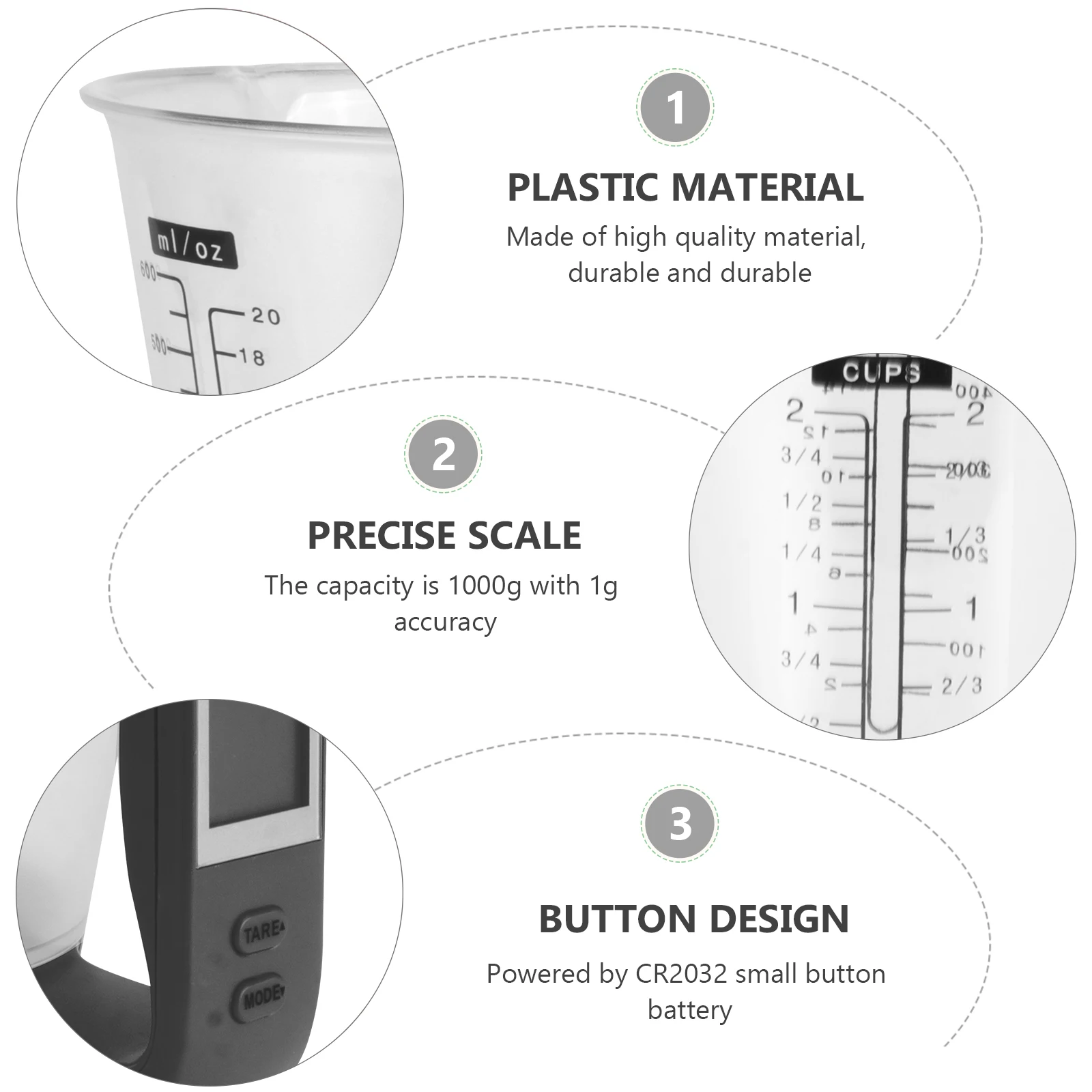 

1000g 1g Electronic Measuring Cup Multifunction LCD Display for Cooking Feeding Pharmacy Patient Feeding
