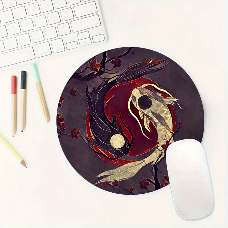 

Circular game mouse pad with Yin-Yang koi pattern, anti-slip rubber base, washable high-quality computer accessory