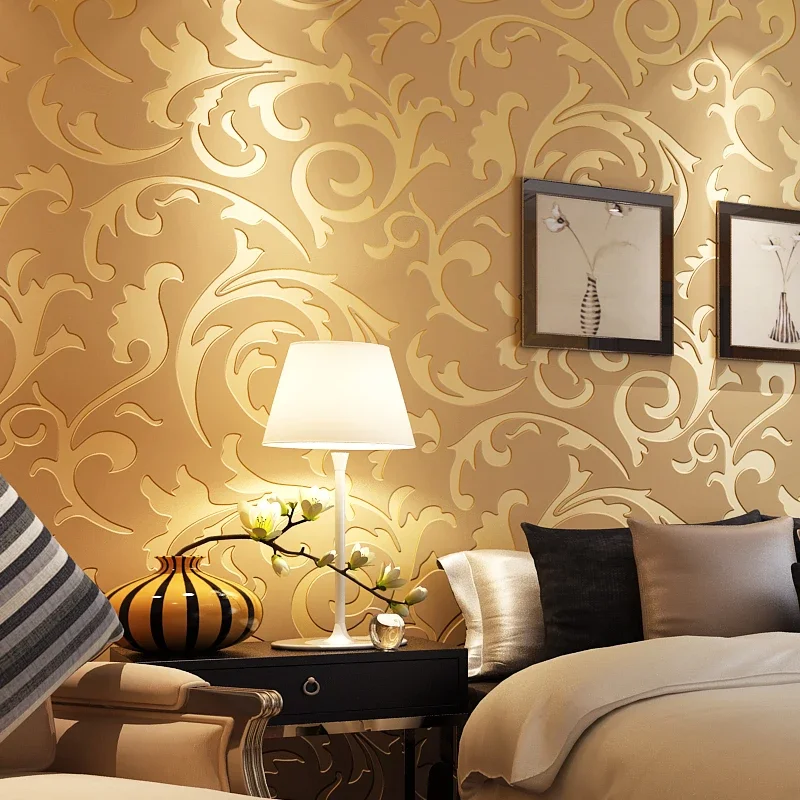 Luxury Damask Gold Silver Wallpaper For Walls 3D Non-woven Wallcovering Living Room Bedroom TV Background Decor Papel De Parede