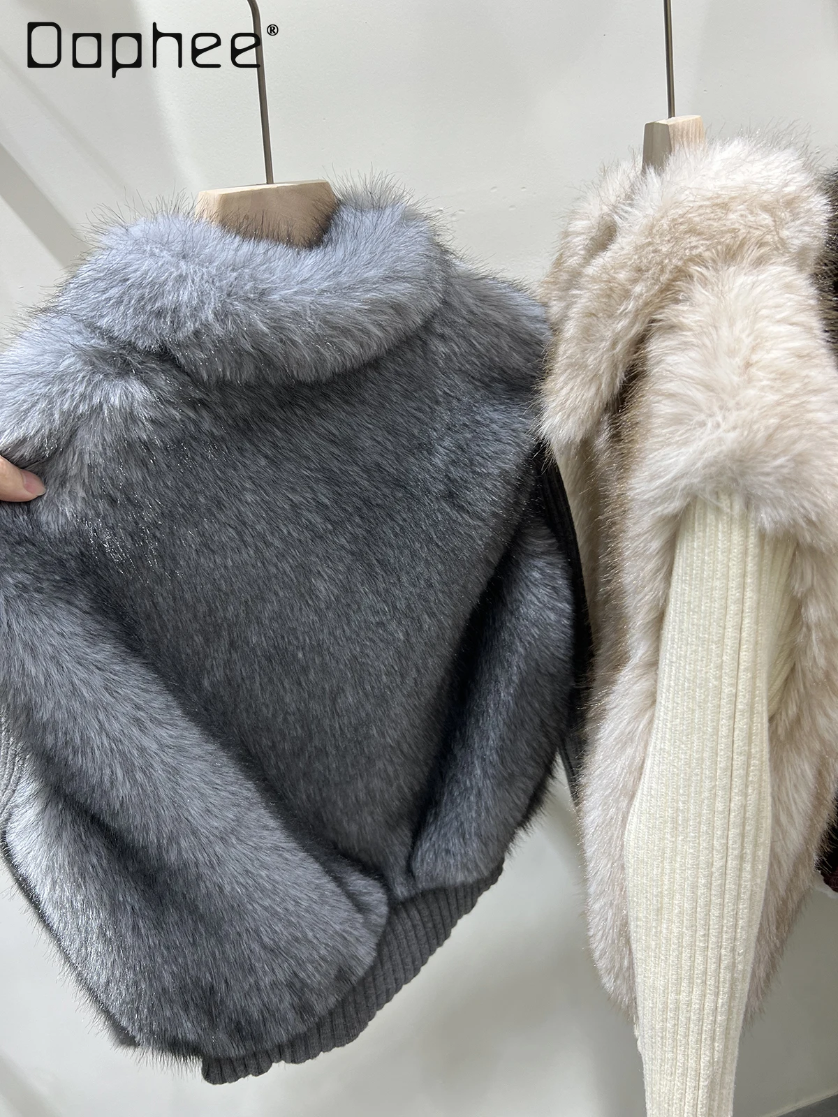 الشتاء الكورية الوقوف طوق وهمية قطعتين تقسم الفراء سترة معطف المرأة ضئيلة أنيقة العصرية الراقية قصيرة صديقة للبيئة معطف الفرو #6