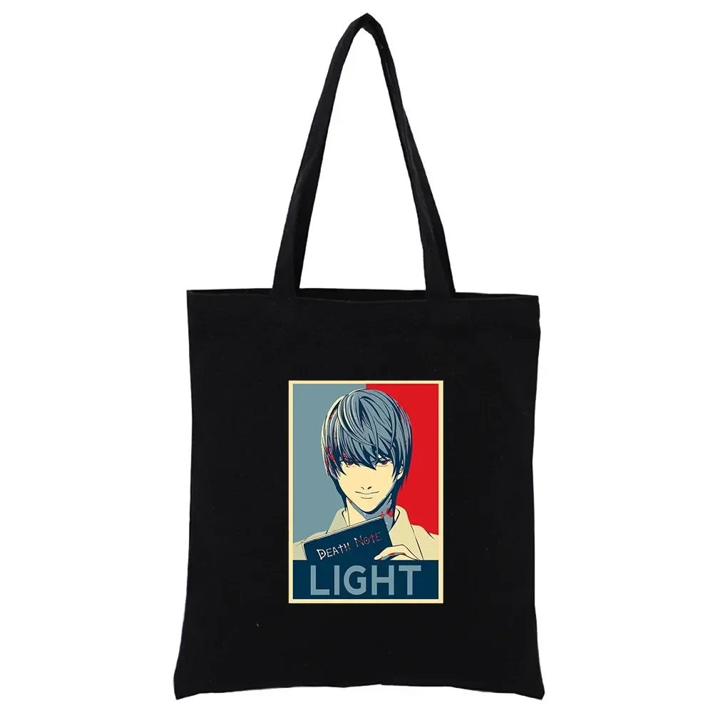 Death Note Japan Anime Manga Women Handbags Black Canvas Tote Shopping Bags Reusable Shopping Bag Eco Foldable