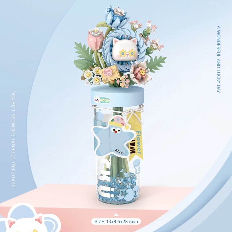 Eeuwige beker bloem assemblage speelgoedblokken woondecoratie cadeau - creatieve doe-het-zelf bouwstenen voor kinderen