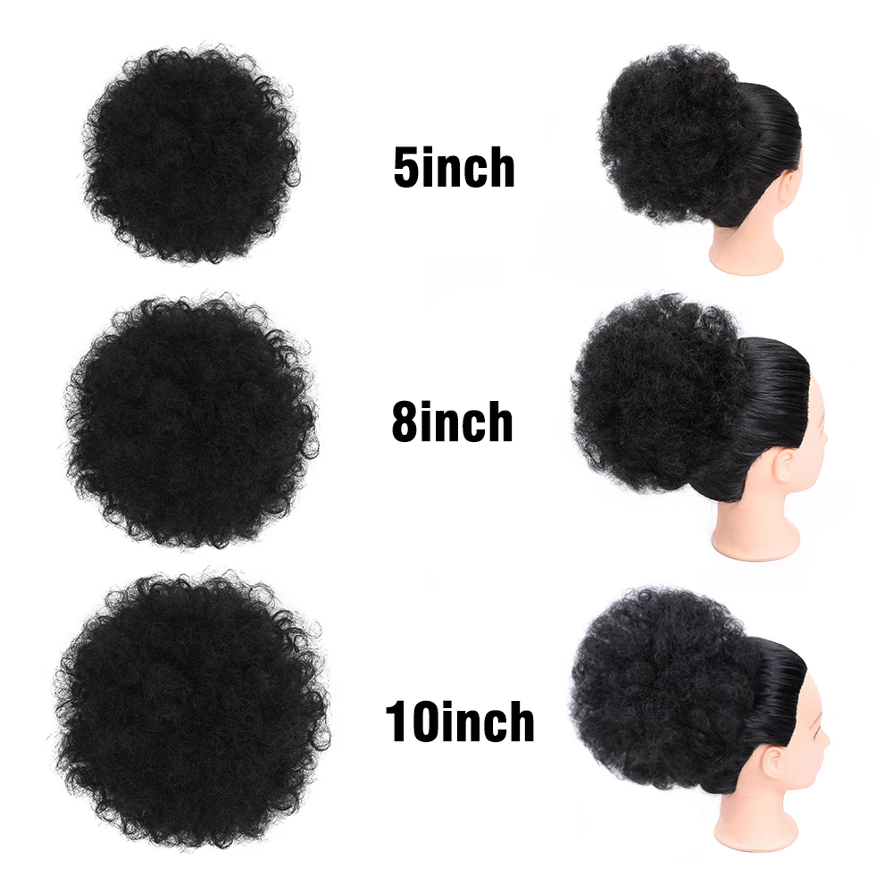 Synthetic Afro Hair Bun Chignon Puff Short Drawstring Ponytail Large 10Inch Kinky Curly Ponytail Updo Hair Extensions With Clips