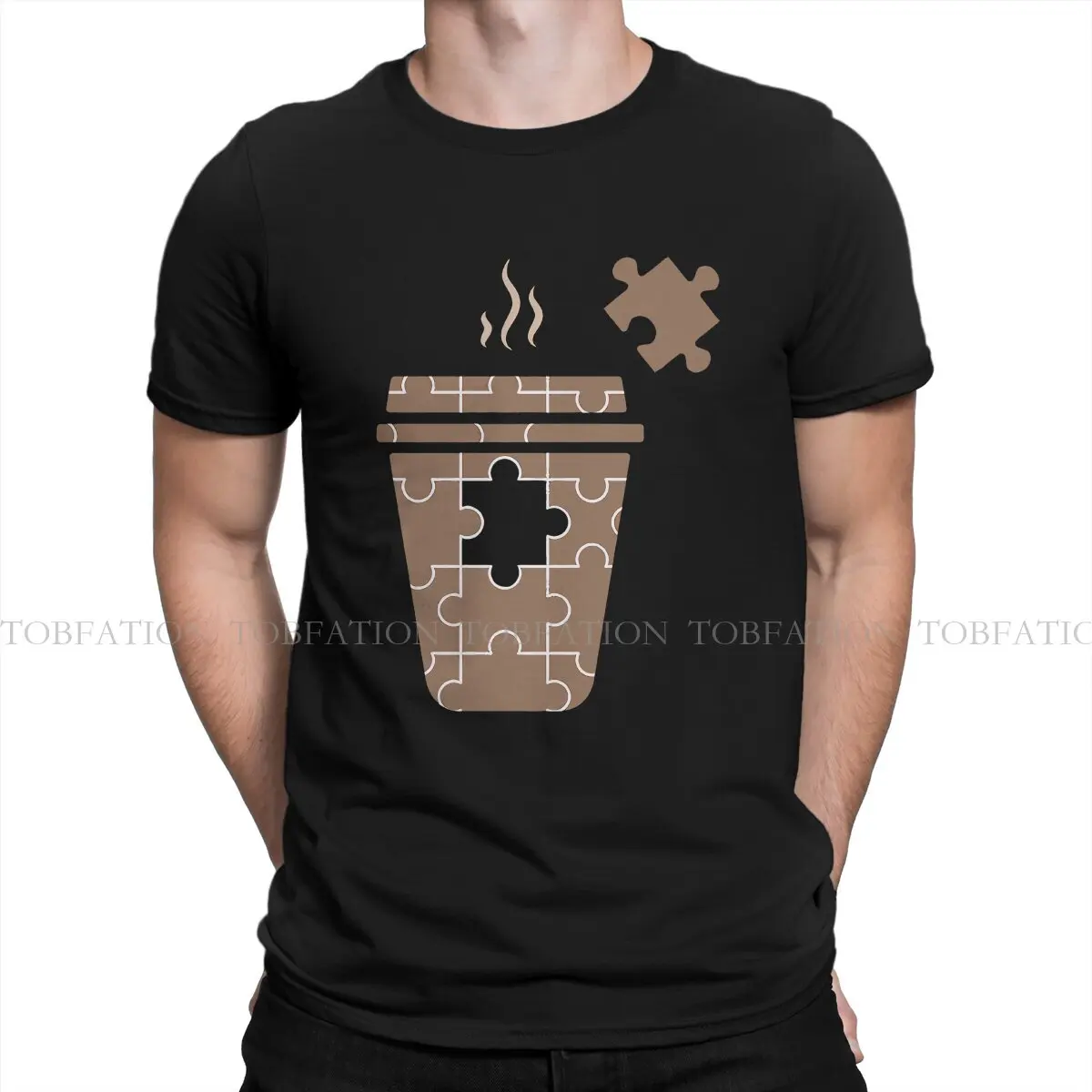 Coffee Puzzle Design TShirt For Male Jigsaw Puzzle Tops Novelty T Shirt Comfortable Printed Loose Creative Gift