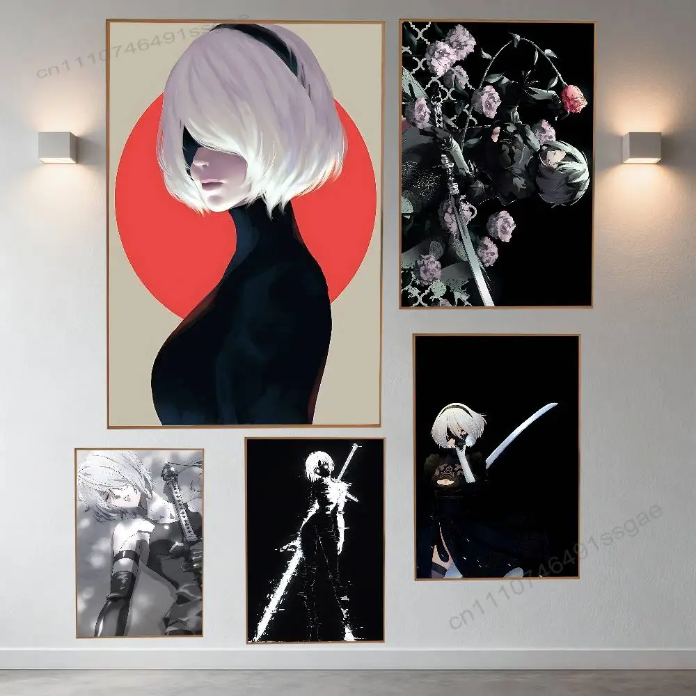 

Cool N-NieR A-Automata 2B Poster Retro Paper Sticker DIY Room Bar Cafe Aesthetic Art Wall Painting