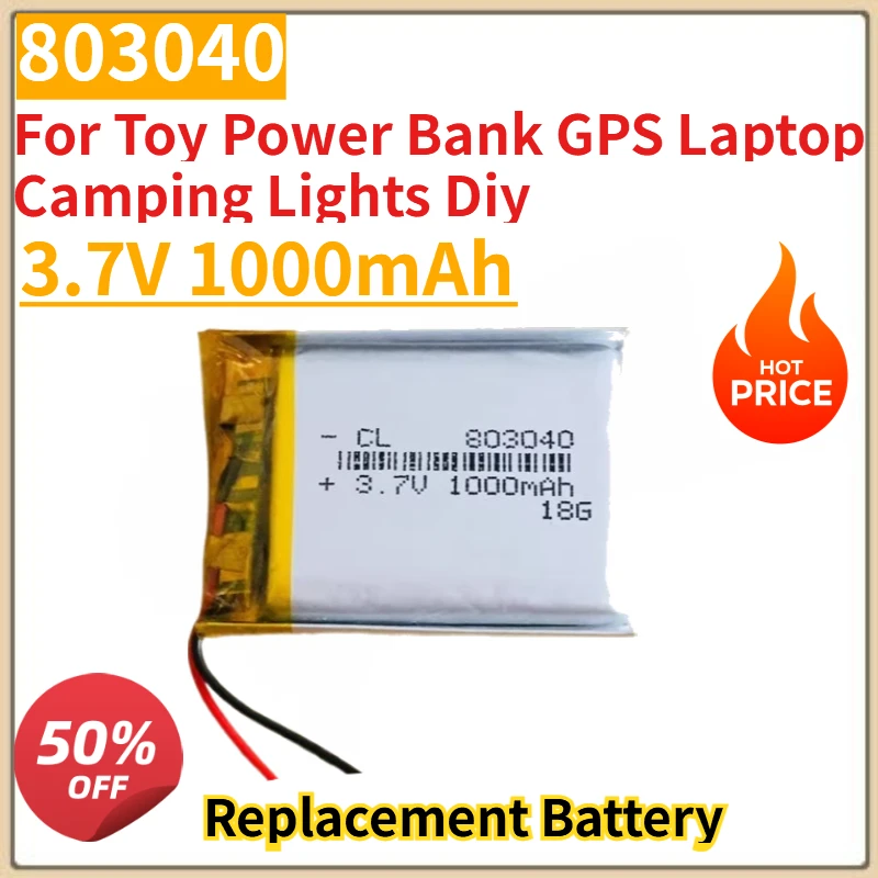 

New High Qulity 3.7V 1000mAh 803040 Replacement Battery For Toy Power Bank GPS Laptop Camping Lights Diy