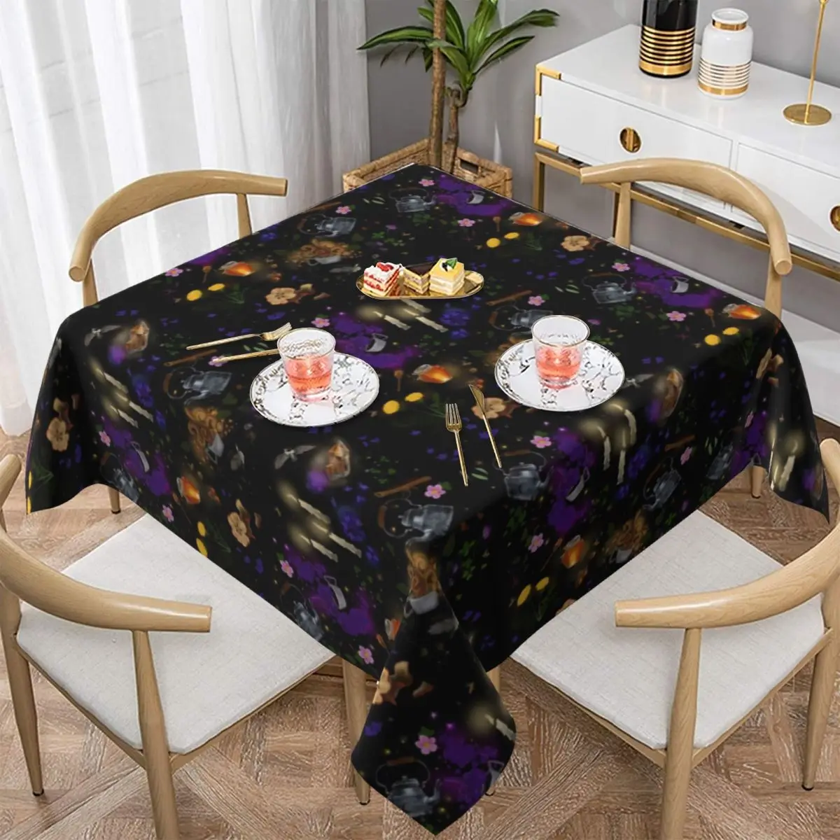 Witch Brew Tea Tablecloth Floral Print Funny Table Cloth For Decor Home Dining Table Cover Protection Custom Table Decoration