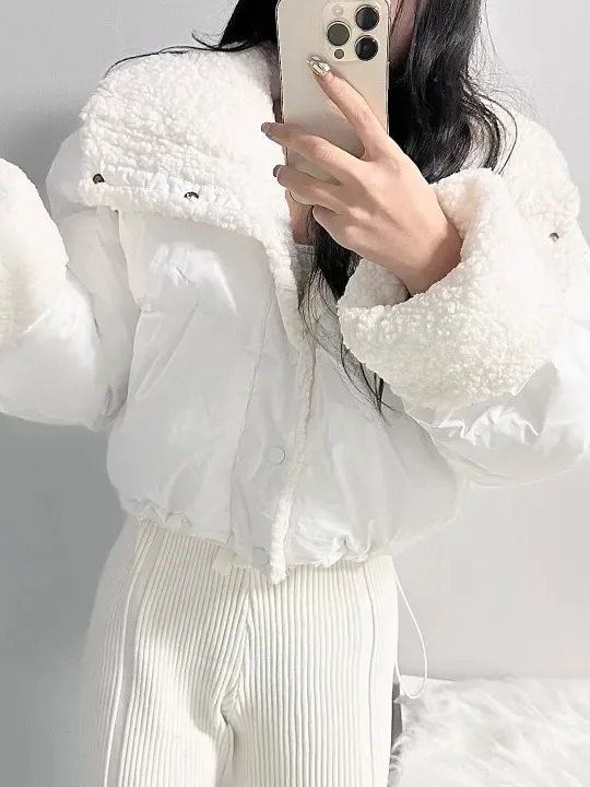 한국 슬레 오르트 코튼 재킷 여성용 겨울 루즈핏 양털 칼라 롱 코트