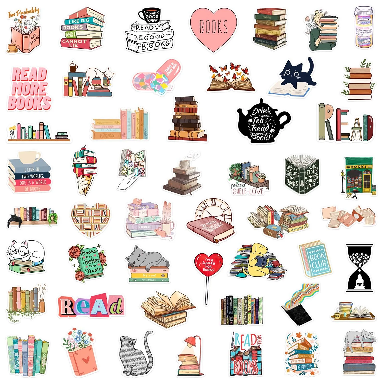 10/30/50PCS Diary Book Reading Stickers Aesthetic DIY Scrapbook Notebook Phone Laptop Guitar Luggage Graffiti Sticker Toy