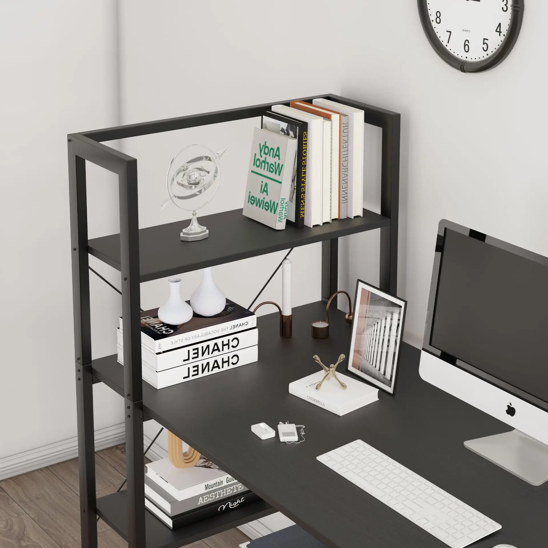 @#Iron Art Desk and Bookshelf All-in-one Combination of Home Office Writing Desk