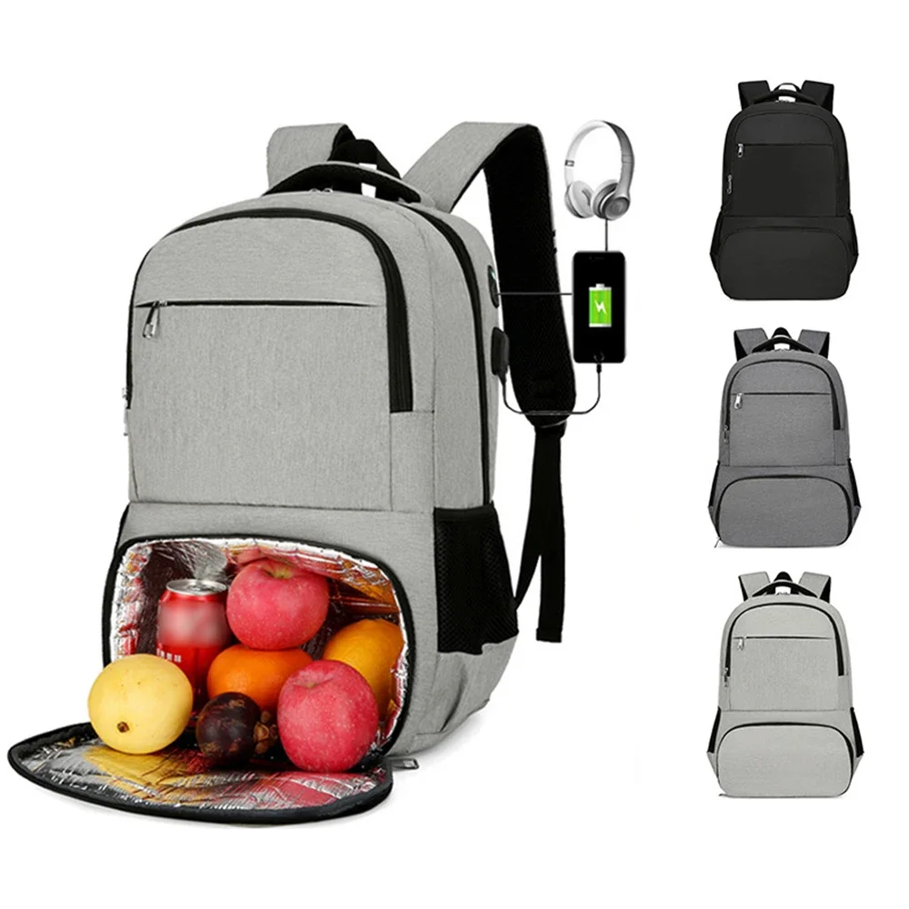 SYZM Men Business Backpack with USB Port Laptop Bag Aluminum Foil Thermal Insulation Bag Camping Picnic Backpack Lunch Bag