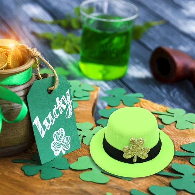 Mini Leprechaun Hats Green Top Hats Shamrock Party Hats with Hair Clips St Patty s Day Accessories