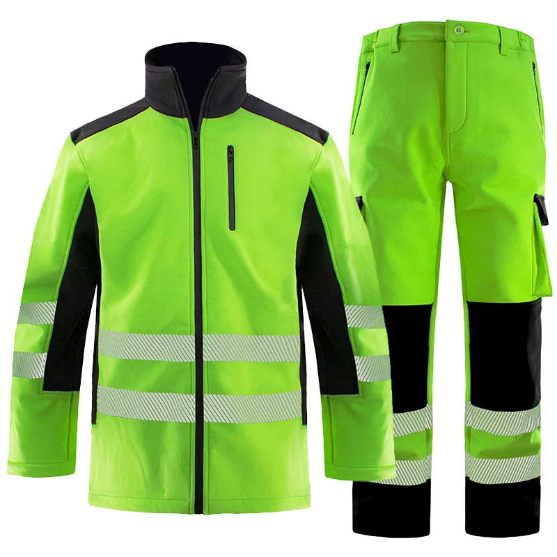 Men's Winter Softshell Cycling Jacket Windbreaker Thermal Fleece Bike Outerwear and Pants Set High Visibility Clothing Suit